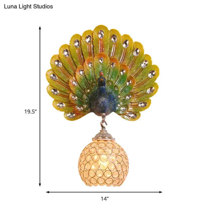 Retro Peacock Silver and White Wall Lamp Crystal