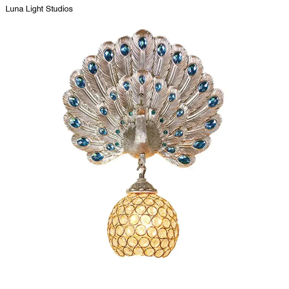 Retro Peacock Silver and White Wall Lamp Crystal