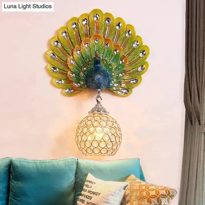 Retro Peacock Silver and White Wall Lamp Crystal
