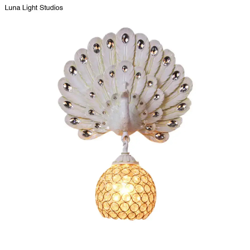 Retro Peacock Silver and White Wall Lamp Crystal