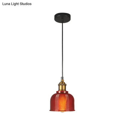 Red Amber Glass Pendant Light with brass top, black cord and ribbed red amber shade on Tampa Home & Garden Store