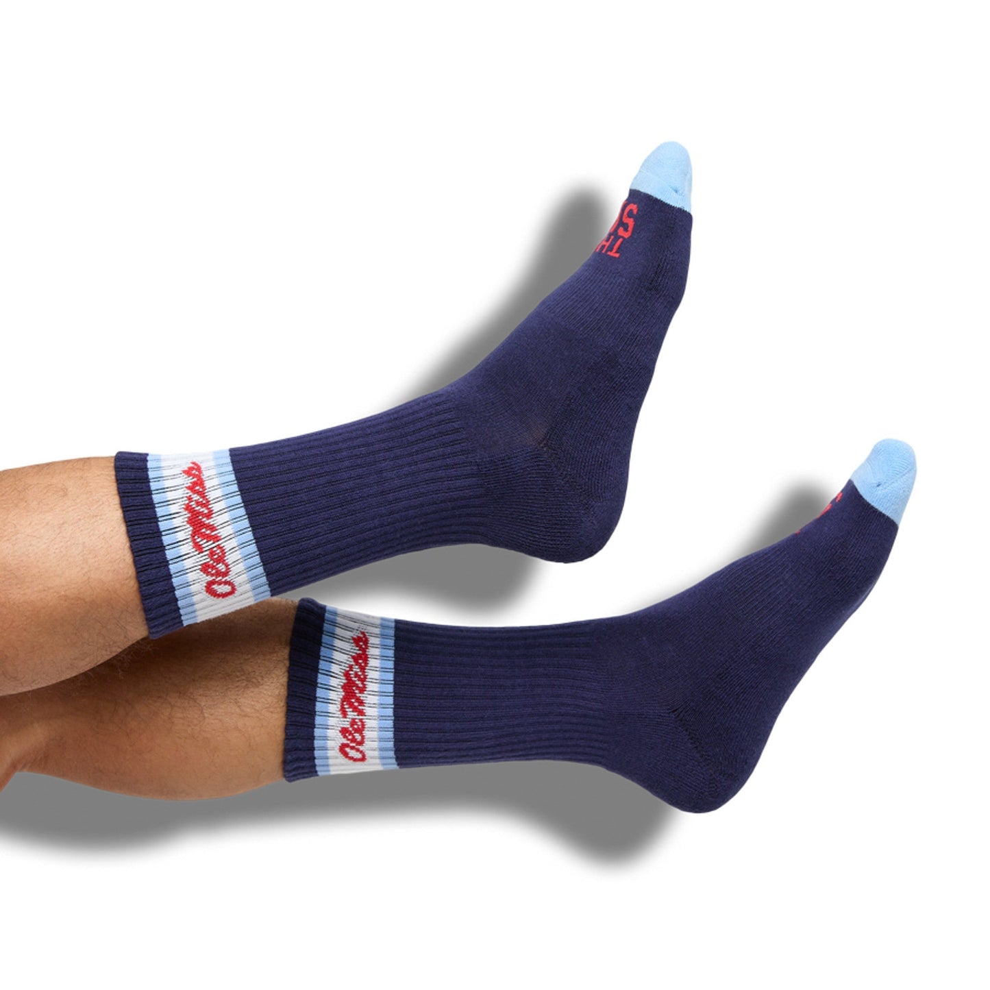 Retro Script Crew 3-Pack navy socks with blue toe cuff DeadSoxy licensed college socks on Tampa Home & Garden Store