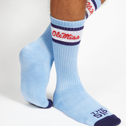 DeadSoxy Retro Script Casual Crew socks, licensed, light blue with purple stripes, 2 pair on Tampa Home & Garden Store