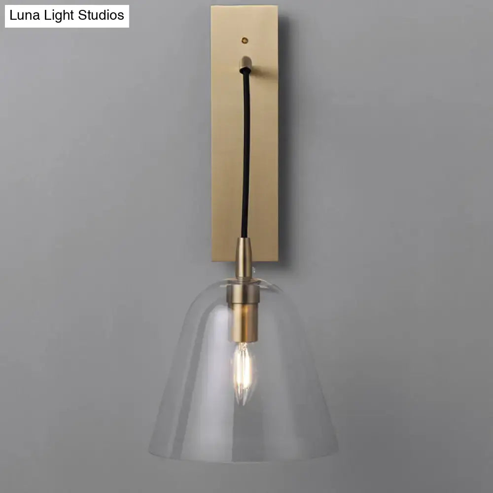 Brass glass wall sconce retro industrial style by Decorbites with clear glass shade on Tampa Home & Garden Store