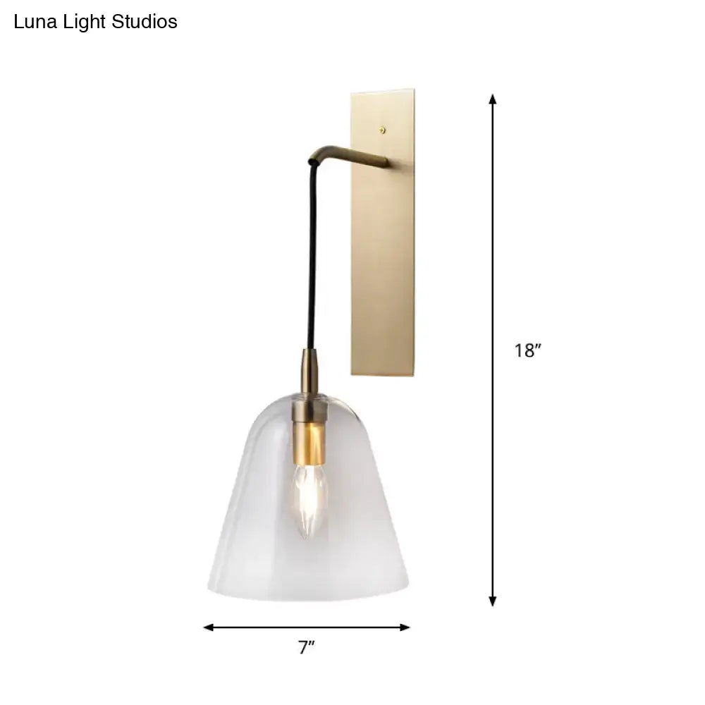 Brass glass wall sconce with clear glass bell shade, retro industrial design on Tampa Home & Garden Store