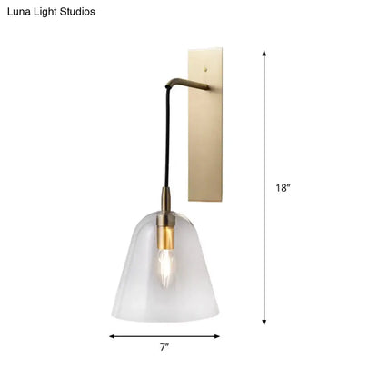Brass glass wall sconce with clear glass bell shade, retro industrial design on Tampa Home & Garden Store