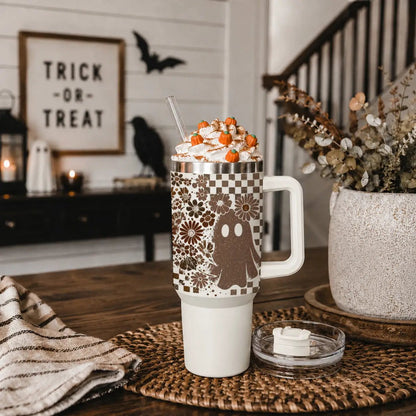 Retro Ghost and Skull 40oz Tumbler with Florals