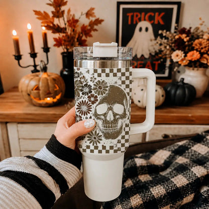 Retro Ghost and Skull 40oz Tumbler with Florals