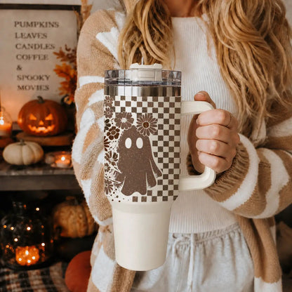 Retro Ghost and Skull 40oz Tumbler with Florals