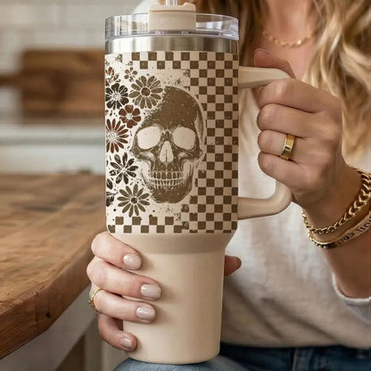 Retro Ghost and Skull 40oz Tumbler with Florals