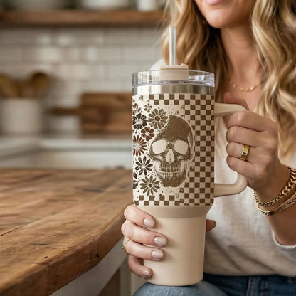 Retro Ghost and Skull 40oz Tumbler with Florals