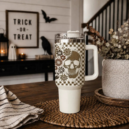 Retro Ghost and Skull 40oz Tumbler with Florals