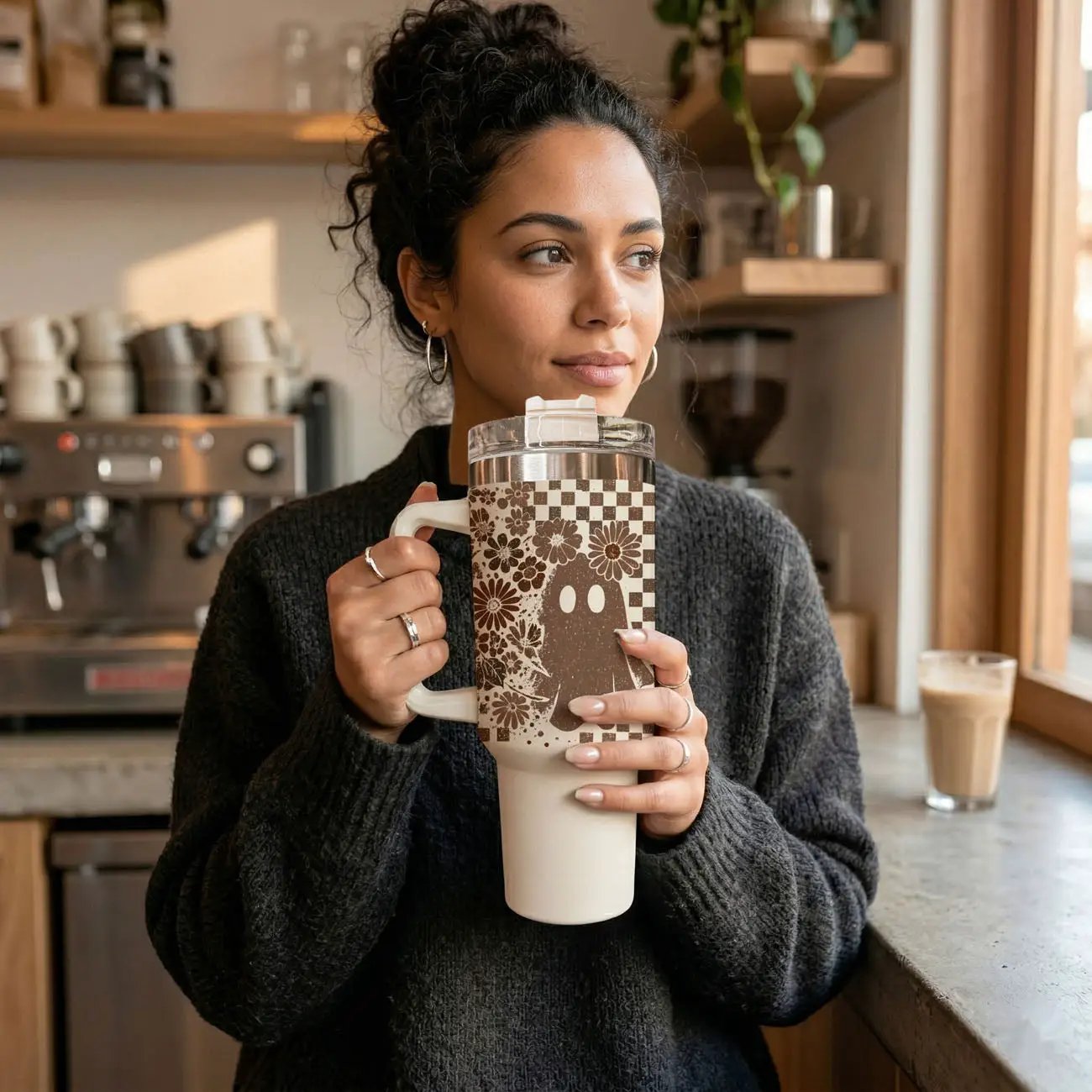 Retro Ghost and Skull 40oz Tumbler with Florals