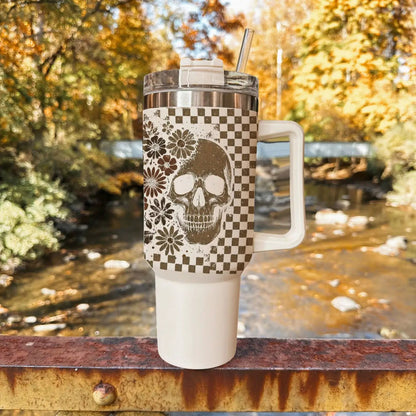 Retro Ghost and Skull 40oz Tumbler with Florals