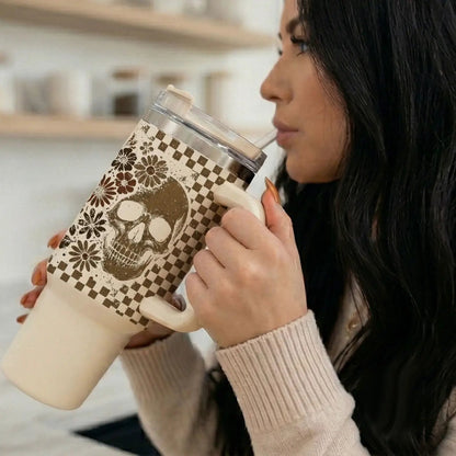 Retro Ghost and Skull 40oz Tumbler with Florals
