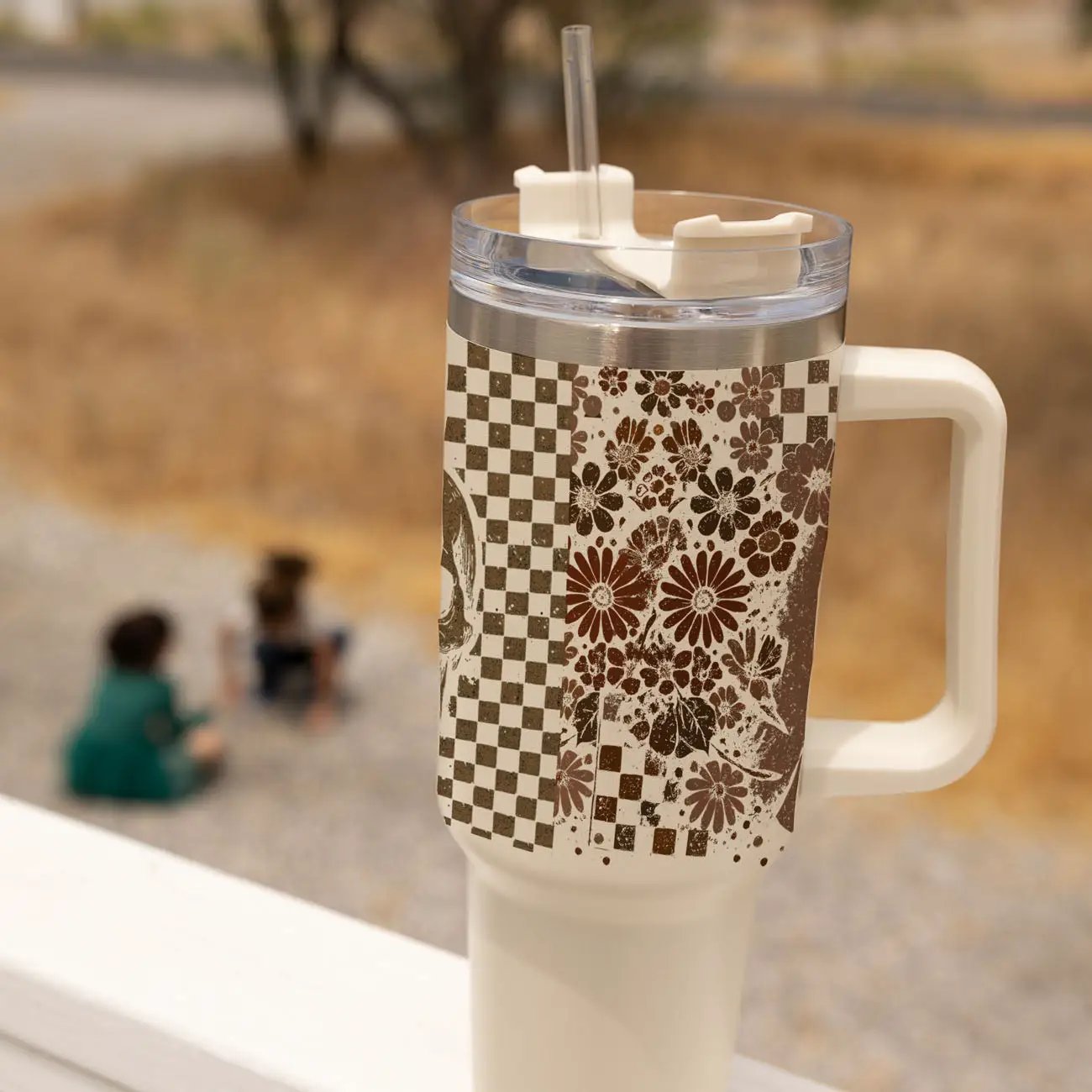Retro Ghost and Skull 40oz Tumbler with Florals