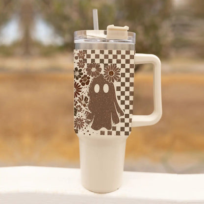 Retro Ghost and Skull 40oz Tumbler with Florals