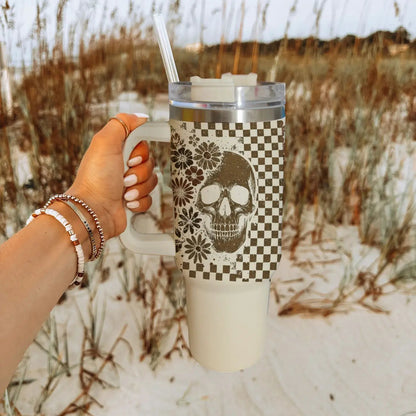 Retro Ghost and Skull 40oz Tumbler with Florals