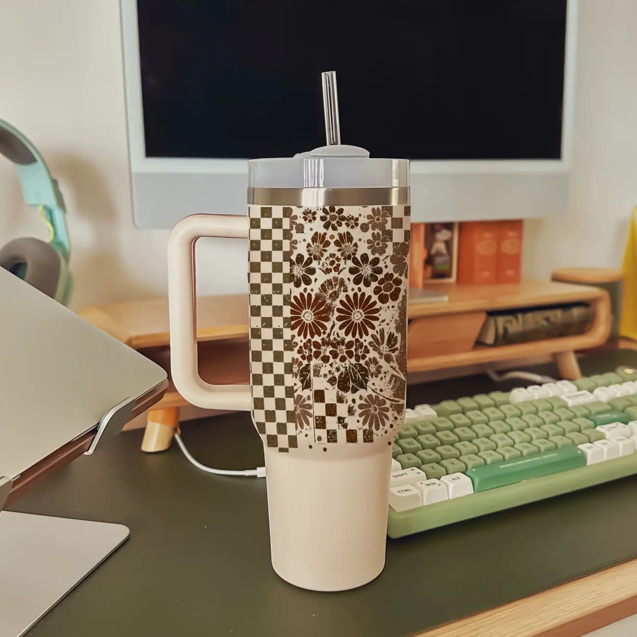 Retro Ghost and Skull 40oz Tumbler with Florals