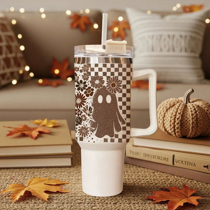 Retro Ghost and Skull 40oz Tumbler with Florals