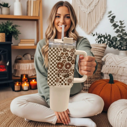 Retro Ghost and Skull 40oz Tumbler with Florals