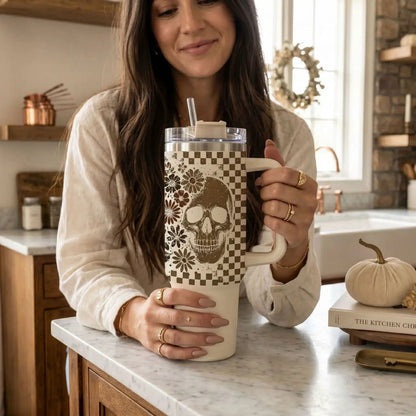 Retro Ghost and Skull 40oz Tumbler with Florals