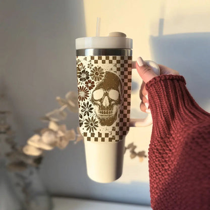 Retro Ghost and Skull 40oz Tumbler with Florals