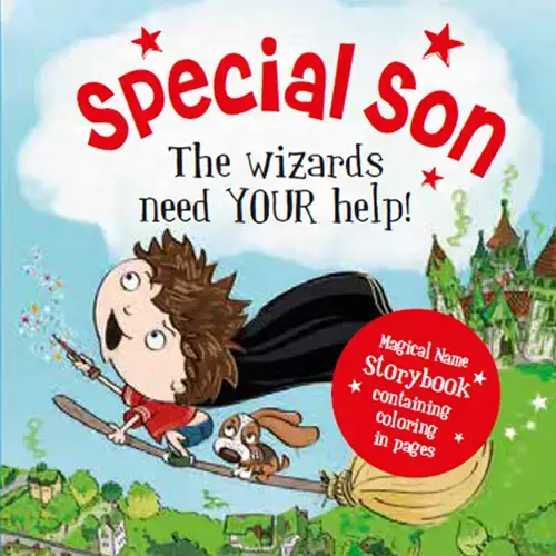 Storybook The Wizard Needs Your Help — kid book cover with boy on broom and dog on Tampa Home & Garden Store