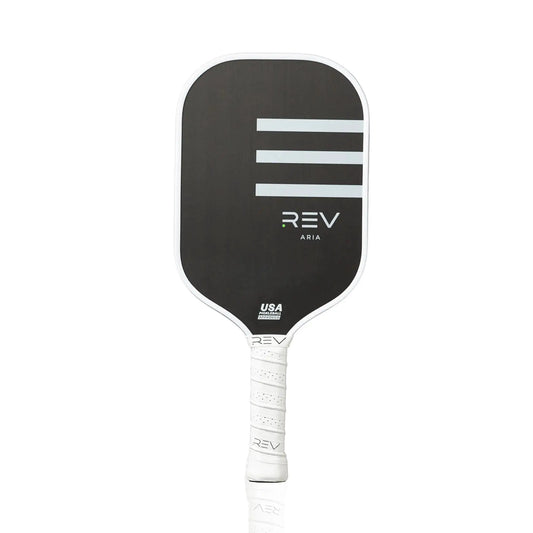 REV Pickleball Aria paddle with black face, white edge, light blue stripes, white grip on Tampa Home & Garden Store