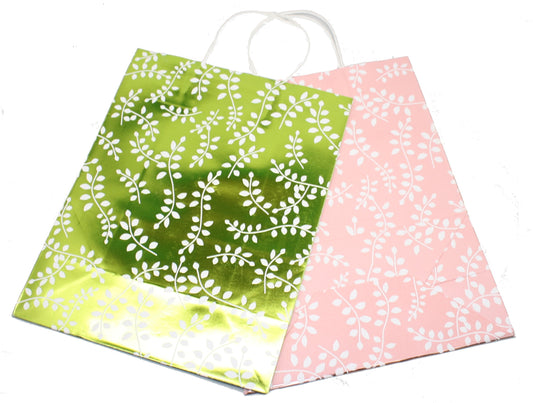 Lot de 2 grands sacs cadeaux en kraft - Motif vigne métallisé