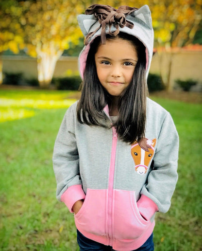 Sudadera con capucha 3D de caballo rosa -