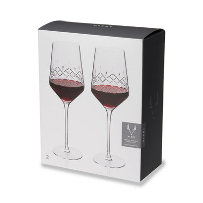 Admiral Etched Crystal Wine Glasses Set of Two