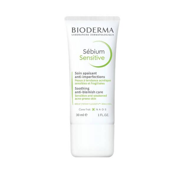 Bioderma Sébium Sensitive 30 ml tube, white with green circle logo, acne-prone skin care on Tampa Home & Garden Store