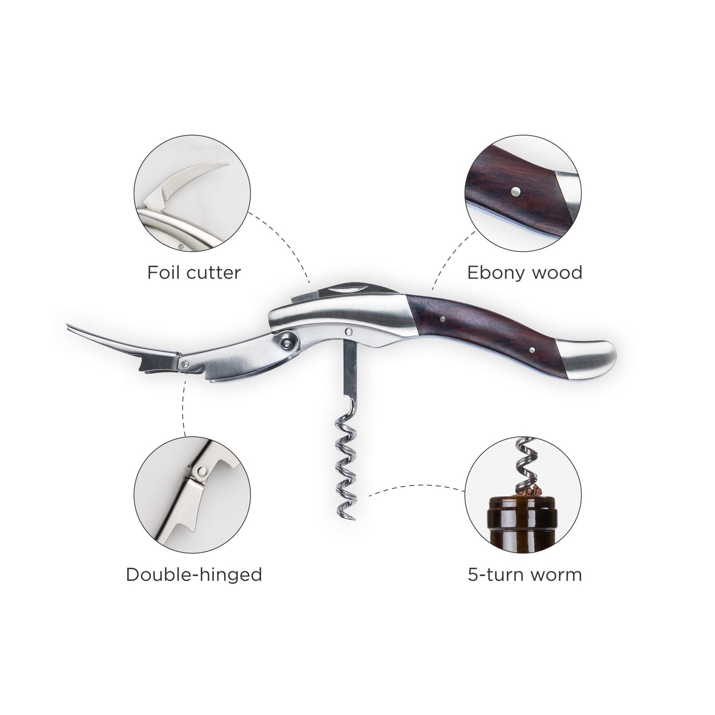 Admiral Heavy Corkscrew with Ebony Wood Handle