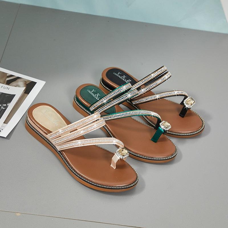 Stevvex rhinestone sandals 3 pairs flat leather crystal flip flops with jeweled toe rings Tampa on Tampa Home & Garden Store