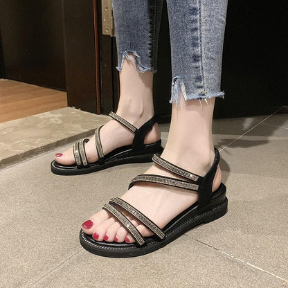 Stevvex women's rhinestone sandals with crystal straps and black sole on Tampa Home & Garden Store