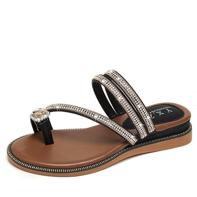 Stevvex rhinestone sandals with crystal-embellished straps and brown footbed on Tampa Home & Garden Store