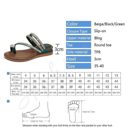 Stevvex rhinestone women sandals slip-on flat with bling straps beige/black/green 3cm heel on Tampa Home & Garden Store