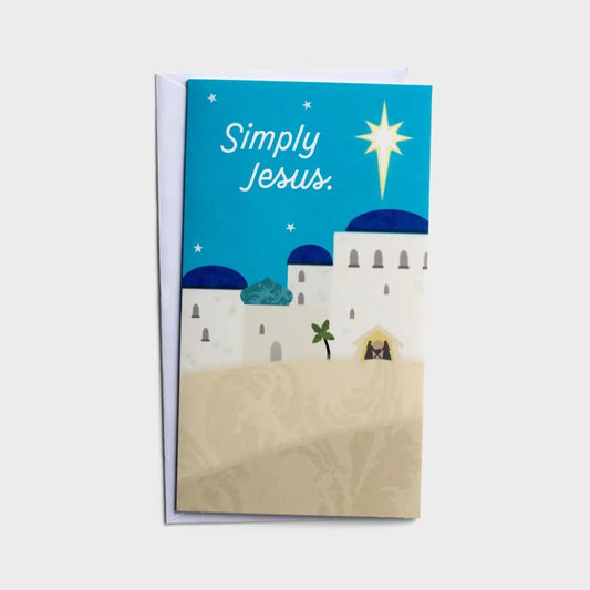 Simply Jesus Christmas Cards Boxed Set, 16-card blue nativity front-cover with starry sky on Tampa Home & Garden Store