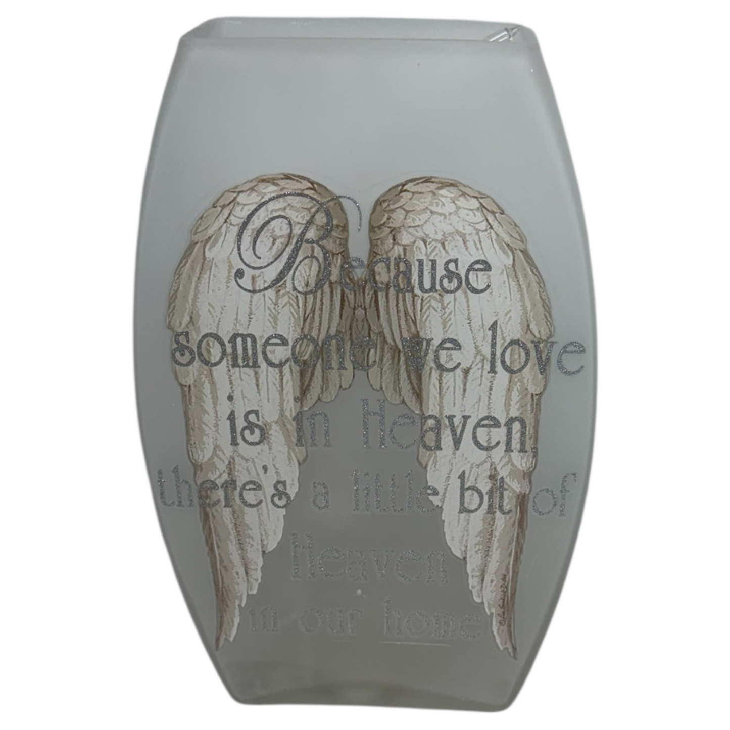 Lighted vase with angel wings and silver lettering on gray ceramic The Country Christmas Loft on Tampa Home & Garden Store