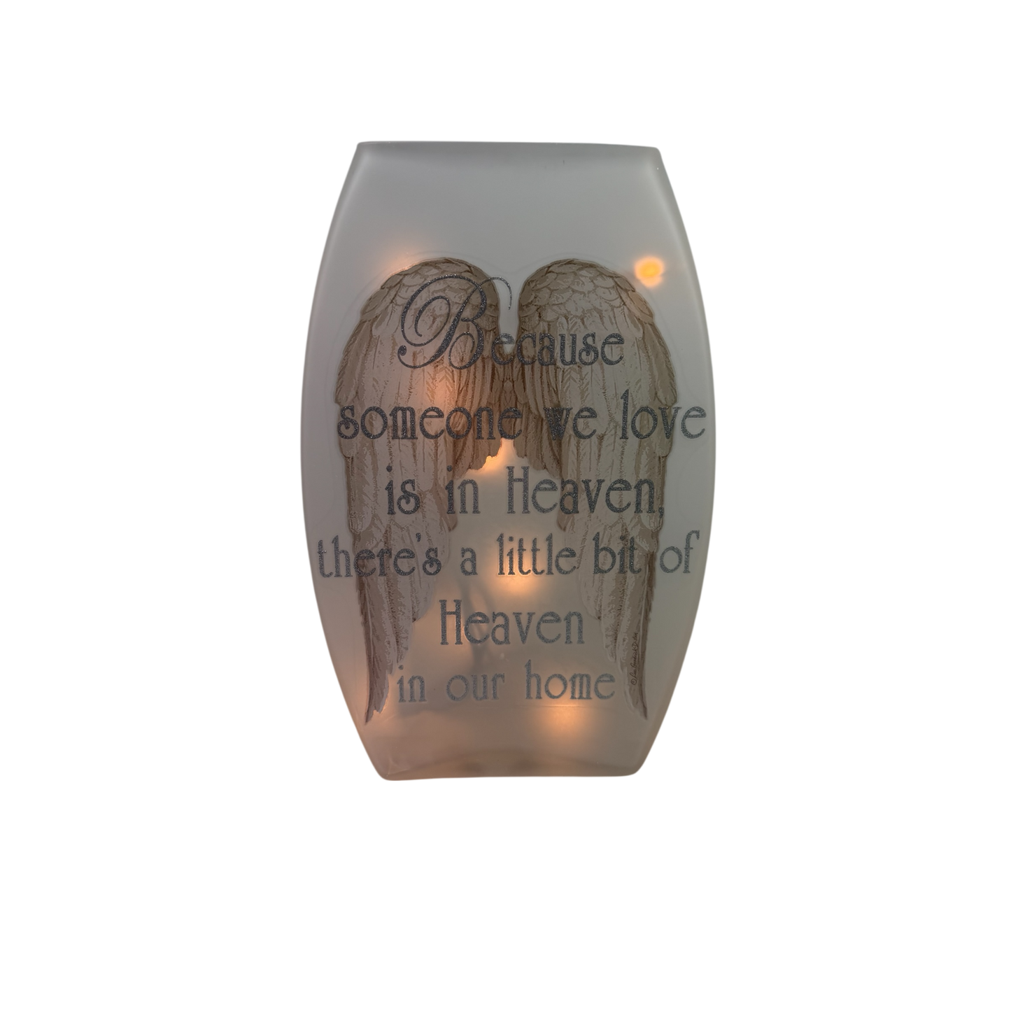 Lighted vase with angel wings and silver lettering from The Country Christmas Loft on Tampa Home & Garden Store