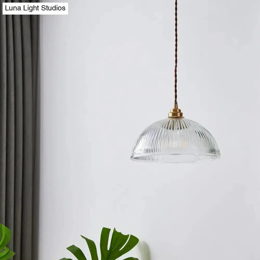 Ribbed glass brass pendant light for dining room by Luna Light Studios on Tampa Home & Garden Store