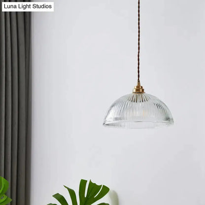 Ribbed glass brass pendant light for dining room by Luna Light Studios on Tampa Home & Garden Store