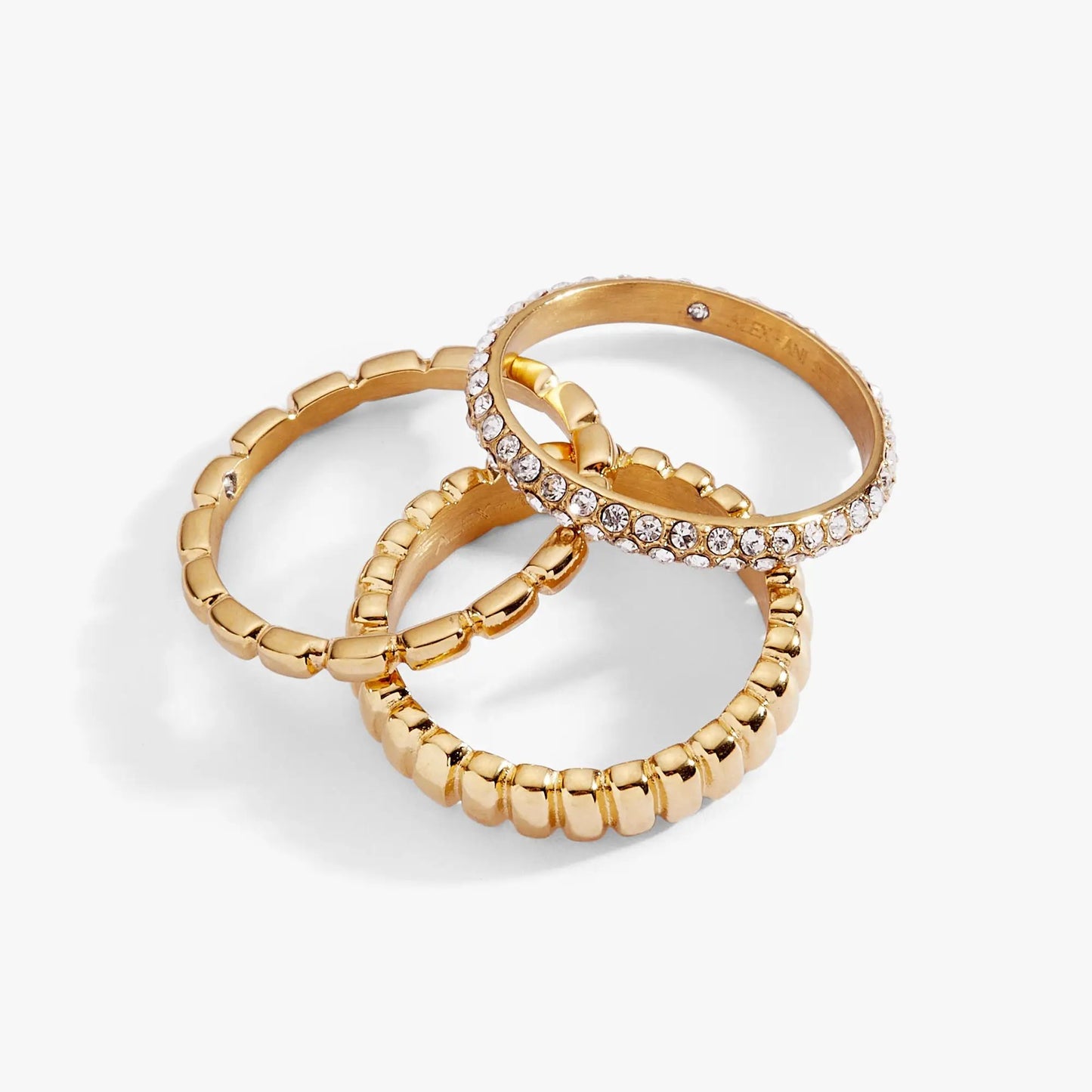 Ribbed Stacking Ring Set of 3 With Crystal Pave