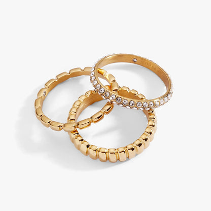 Ribbed Stacking Ring Set of 3 With Crystal Pave