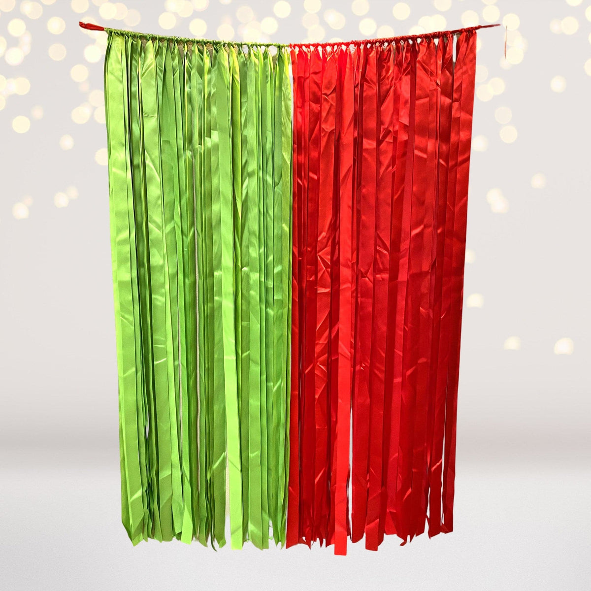 Ribbon Curtain Photo Booth Backdrop, green and red metallic ribbons by Chicky Chicky Bling Bling on Tampa Home & Garden Store