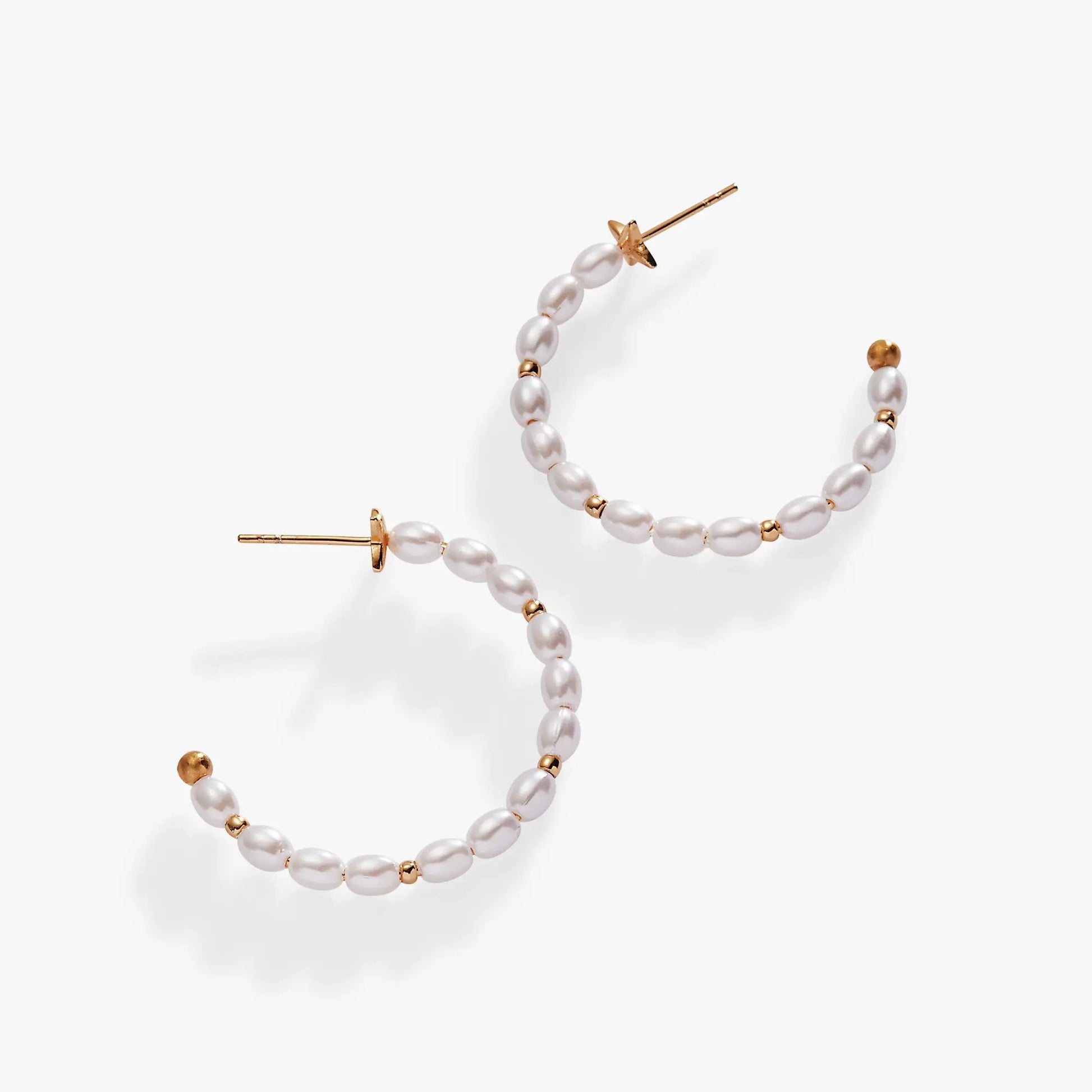 Rice Pearl Hoop Earring pair, pearl rice beads with rose-gold posts by ALEX AND ANI on Tampa Home & Garden Store