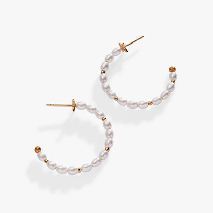 Rice Pearl Hoop Earring pair, pearl rice beads with rose-gold posts by ALEX AND ANI on Tampa Home & Garden Store
