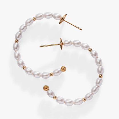 Rice Pearl Hoop Earring with white freshwater pearls and gold-tone accents on Tampa Home & Garden Store