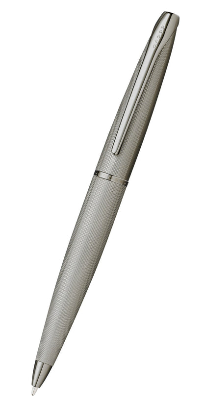 ATX Sandblasted Titanium Gray Ballpoint Pen by A.T. Cross with textured metal body and clip on Tampa Home & Garden Store